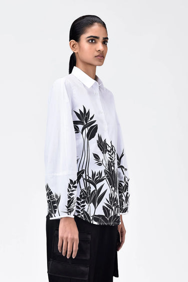 Regular Fit Cotton Poplin Shirt with Tropical Print - Genes Lecoanet Hemant