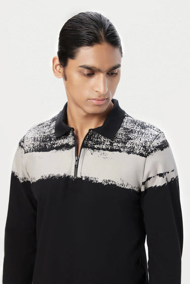 Regular Fit Full Sleeve Polo T-Shirt with Bold Large Stripe Print - Genes Lecoanet Hemant
