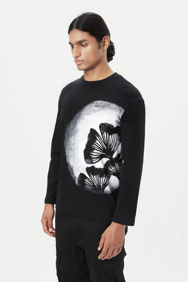 Regular Fit Full Sleeve T-Shirt with Drop Shoulder and Striking Gingko Stamp Print - Genes Lecoanet Hemant