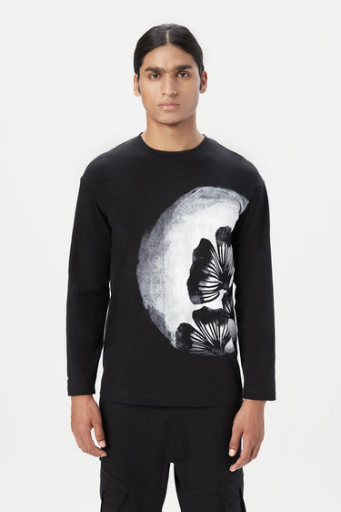 Regular Fit Full Sleeve T-Shirt with Drop Shoulder and Striking Gingko Stamp Print - Genes Lecoanet Hemant