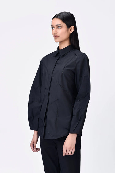 Regular Fit Giza Cotton Shirt with Bead Embroidery
