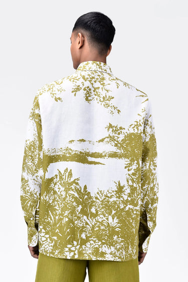 Regular Fit Light Linen Shirt with Landscape Print