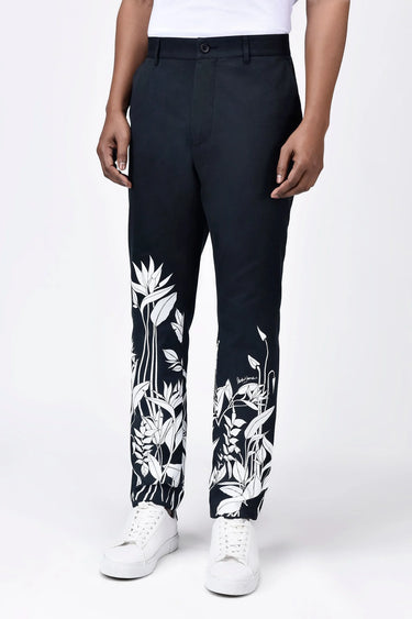 Regular Fit Linen Herringbone Trouser with Tropical Print
