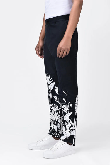 Regular Fit Linen Herringbone Trouser with Tropical Print