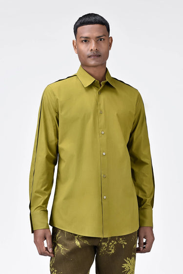 Regular Fit Men's Solid Button-Up Shirt Bright Olive - Genes Lecoanet Hemant