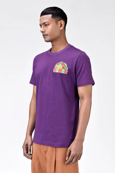 Regular Fit Men's T-Shirt With Genes Fruit Basket Embroidery-Amethyst - Genes Lecoanet Hemant
