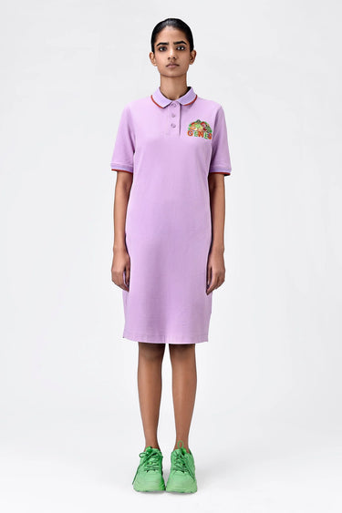 Regular Fit Polo Dress with Fruit Basket Embroidery-Lavender - Genes Lecoanet Hemant