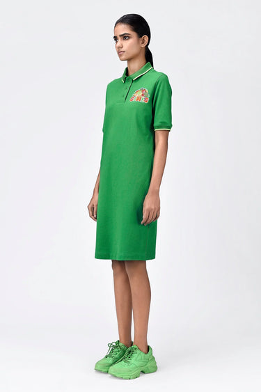 Regular Fit Polo Dress with Fruit Basket Embroidery-Spring Green - Genes Lecoanet Hemant