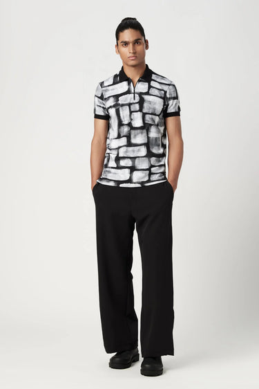 Regular Fit Polo T-Shirt with All-Over Abstract Check Print - Genes Lecoanet Hemant