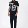 Regular Fit Polo with Contrast Tipping and Orchid Print - Black