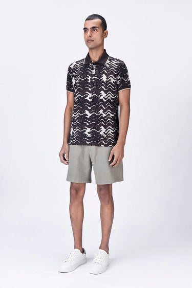 Regular Fit Polo with Solar Wave Check Print - Genes Lecoanet Hemant