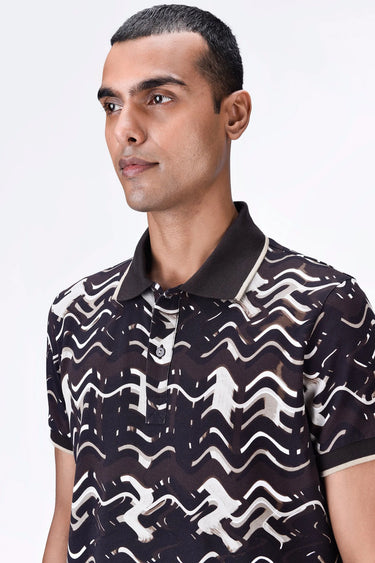 Regular Fit Polo with Solar Wave Check Print - Genes Lecoanet Hemant