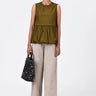 Regular Fit Round Neck Top With Voluminous Hem-Khaki - Genes Lecoanet Hemant