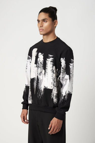 Regular Fit Sweatshirt with Artistic Brush Effect Print - Genes Lecoanet Hemant