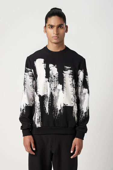 Regular Fit Sweatshirt with Artistic Brush Effect Print - Genes Lecoanet Hemant