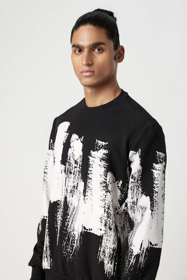 Regular Fit Sweatshirt with Artistic Brush Effect Print - Genes Lecoanet Hemant