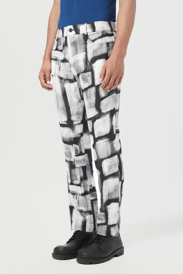 Regular Fit Trousers with All-Over Abstract Check Print - Genes Lecoanet Hemant