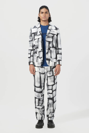Regular Fit Trousers with All-Over Abstract Check Print - Genes Lecoanet Hemant