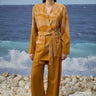 Caramel viscose nylon jacket for women with abstract ombre print