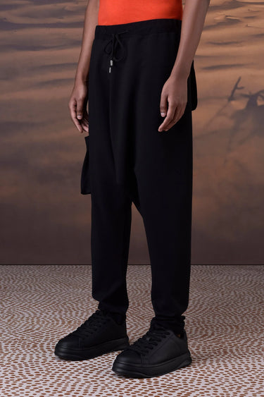 Relaxed Black Textured Harem Pants - Genes Online Store