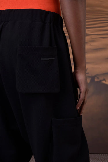 Relaxed Black Textured Harem Pants - Genes Online Store