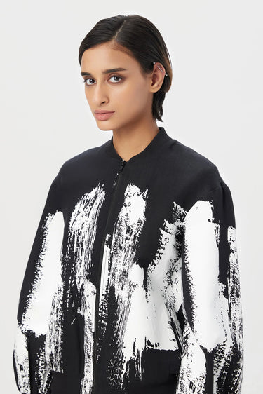 Relaxed Fit Bomber with and Brush Stroke Print Elegance - Genes Lecoanet Hemant