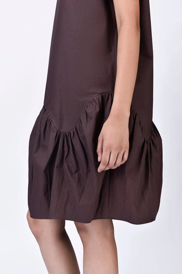 Relaxed Fit Dress with Gathered Panel - Brown
