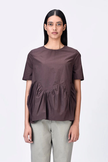 Relaxed Fit Giza Cotton Poplin Top - Brown