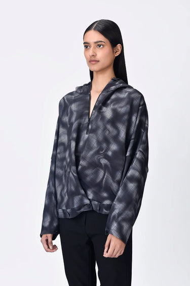 Relaxed Fit Grey Check Hoodie Jacket