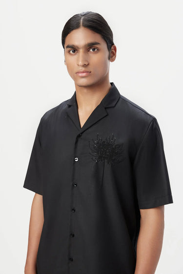 Relaxed Fit Half Sleeve Shirt with Beads Embroidery - Genes Lecoanet Hemant