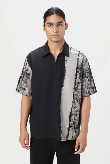 Relaxed Fit Half Sleeve Shirt with Zipper Front Opening - Genes Lecoanet Hemant