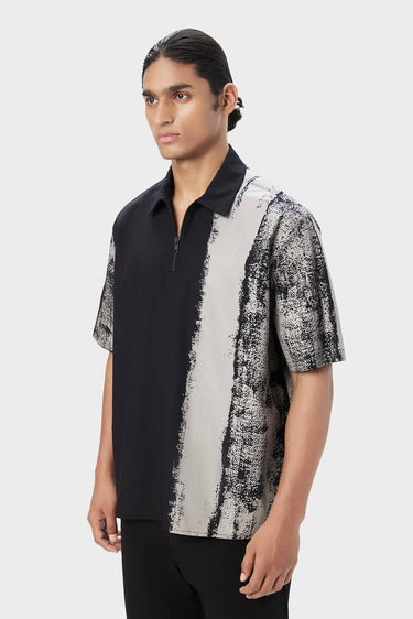 Relaxed Fit Half Sleeve Shirt with Zipper Front Opening - Genes Lecoanet Hemant