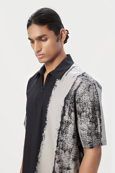 Relaxed Fit Half Sleeve Shirt with Zipper Front Opening - Genes Lecoanet Hemant