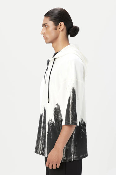 Relaxed Fit Hoodie T-Shirt with Brush Stroke Print Placement - Genes Lecoanet Hemant