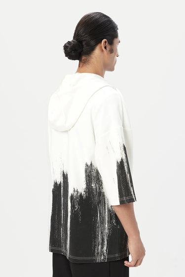 Relaxed Fit Hoodie T-Shirt with Brush Stroke Print Placement - Genes Lecoanet Hemant