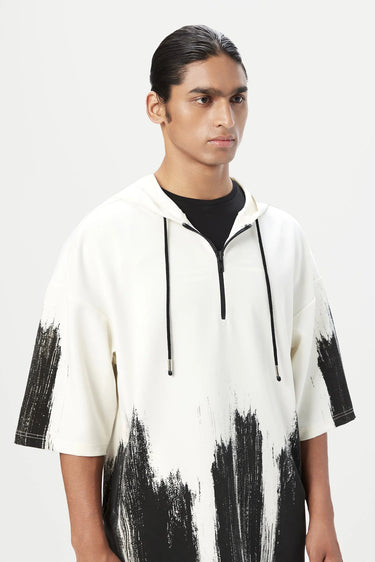 Relaxed Fit Hoodie T-Shirt with Brush Stroke Print Placement - Genes Lecoanet Hemant