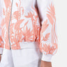 Relaxed Fit Linen Herringbone Bomber Jacket with Tropical Print Off White