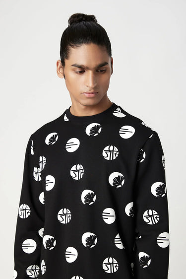 Relaxed Fit Sweatshirt with All-Over Stamp Print - Genes Lecoanet Hemant