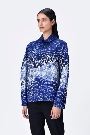 Relaxed Fit Sweatshirt with Seam Pockets & Microcell Print - Navy Blue - Genes Lecoanet Hemant