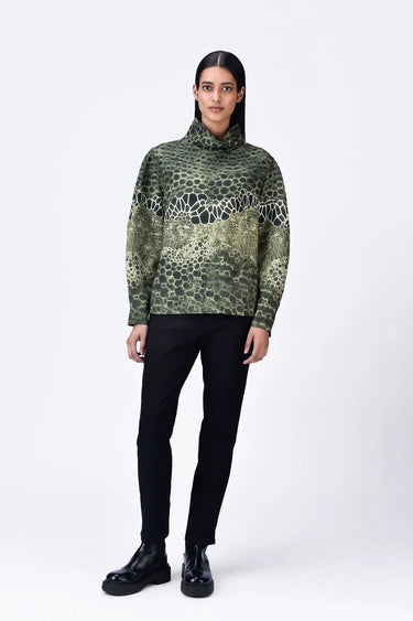 Relaxed Fit Sweatshirt with Seam Pockets & Microcell Print - Taupe - Genes Lecoanet Hemant