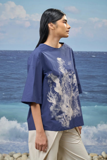Relaxed-Fit Top in Premium Cotton Poplin with Abstract Graphic Print