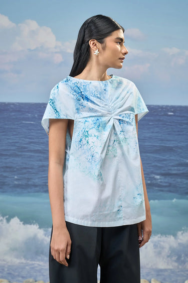 Relaxed-Fit Top in Premium Cotton Poplin with Watercolour Print