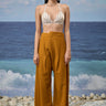 Caramel viscose nylon trousers for women with relaxed tailored design
