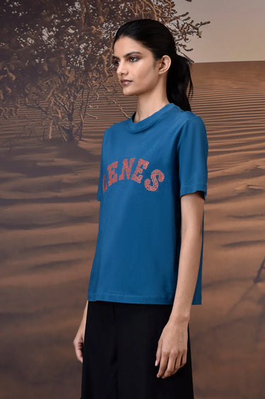 Retro Blue Cotton Jersey T-Shirt - Genes Online Store