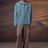 Retro blue hooded shirt for men in soft breathable cotton with relaxed fit