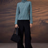 Retro Blue Micro-Dot High Neck Jersey Top - Genes Online Store