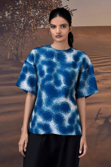 Retro Blue Twill Crepe Top - Genes Online Store