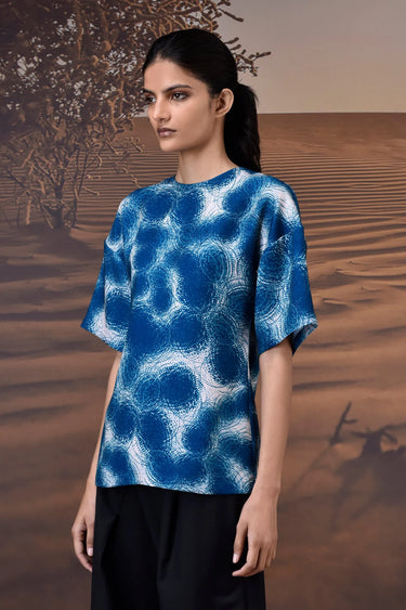 Retro Blue Twill Crepe Top - Genes Online Store