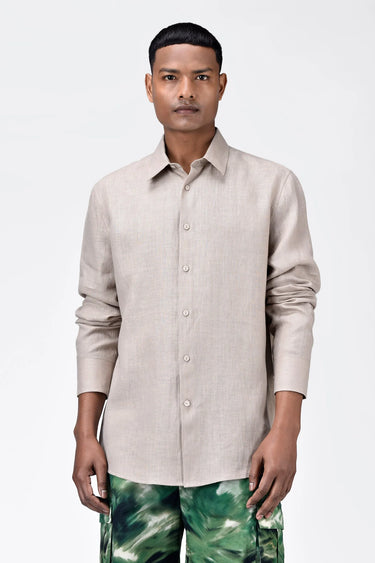 Sand Light Linen Regular Fit Button-Up Shirt - Genes Lecoanet Hemant