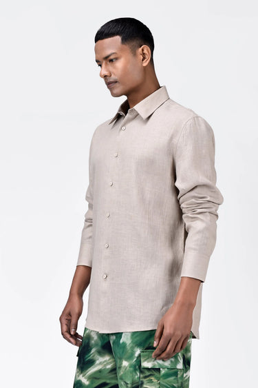 Sand Light Linen Regular Fit Button-Up Shirt - Genes Lecoanet Hemant